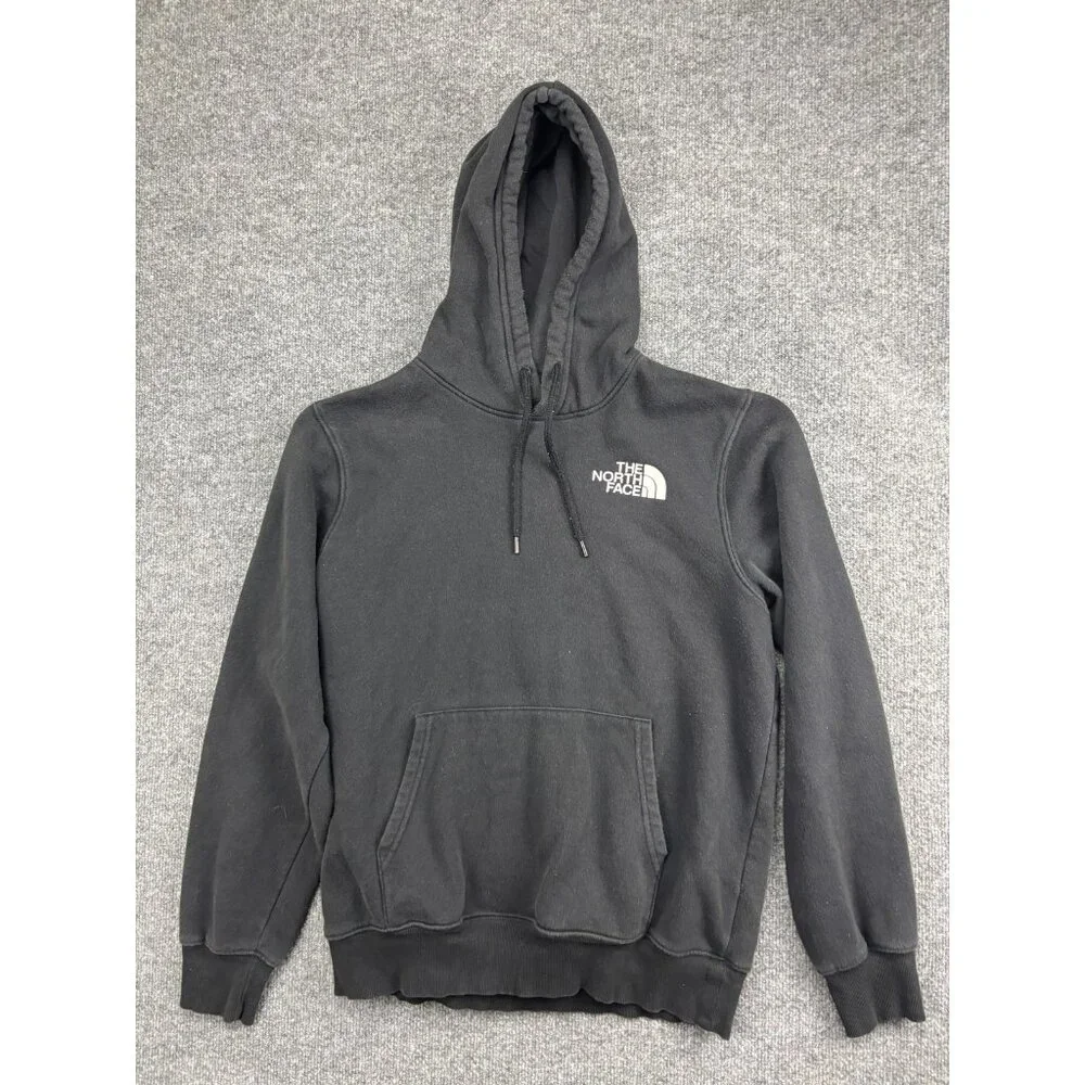 The North Face Hoodie Mens Medium Black Fleece Logo Graphic Back Kangaroo Pocket